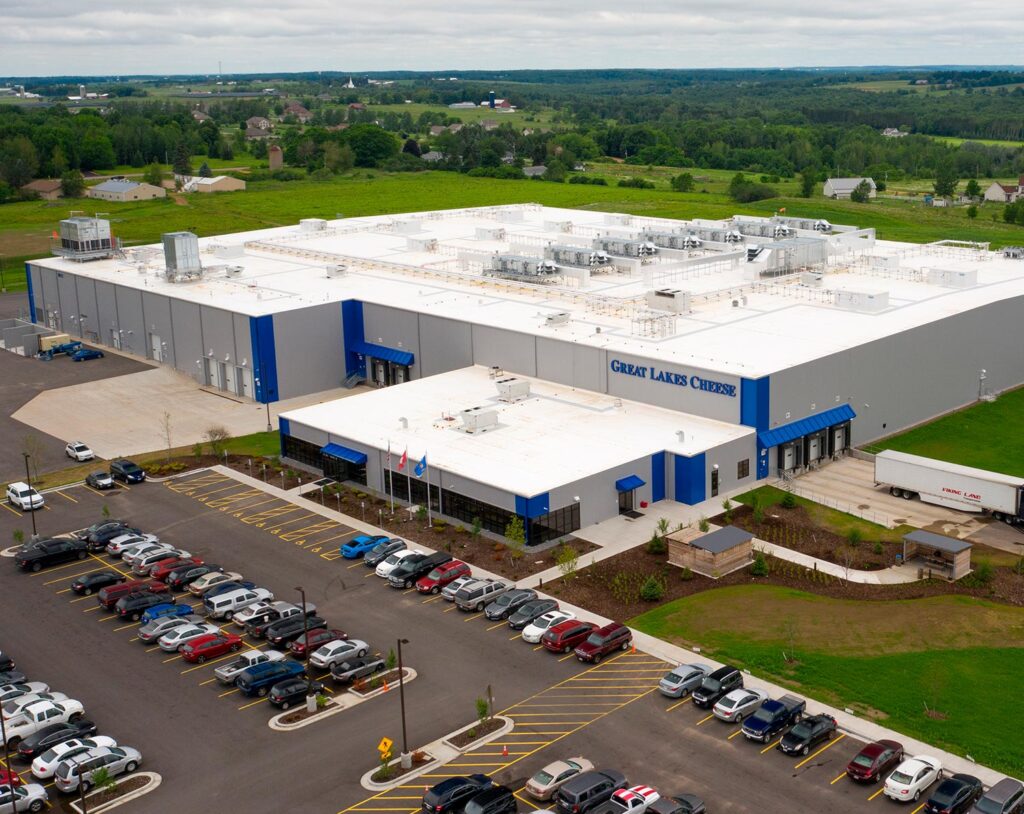 Aerial view of a cheese production plant