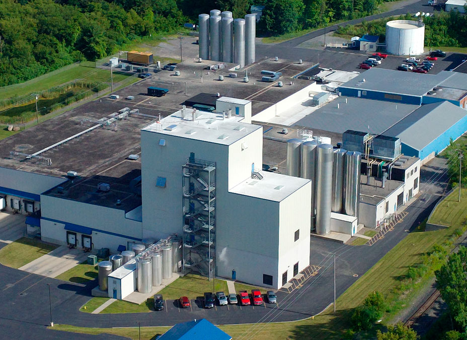 Aerial shot of a cheese production facility in Adams, NY