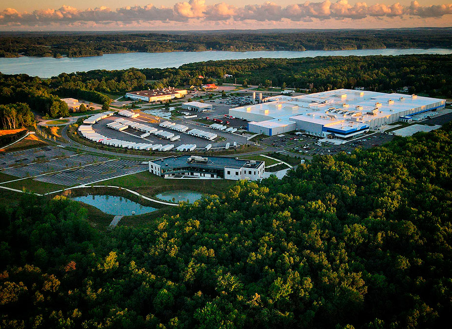 Aerial shot of a cheese production facility in Hiram, OH