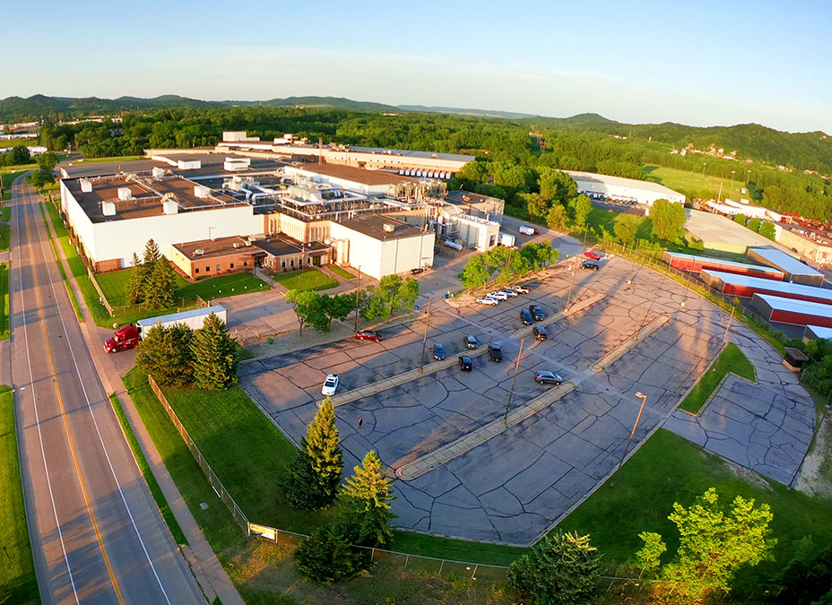 Aerial shot of a cheese production facility in LaCrosse, WI