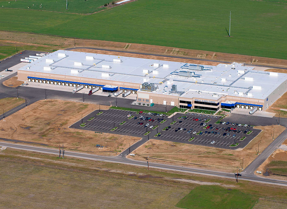 Aerial shot of a cheese production facility in Manchester, TN