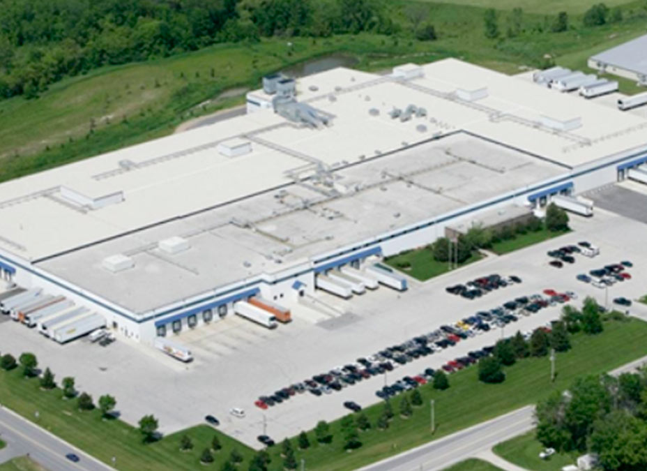 Aerial shot of a cheese production facility in Plymouth, WI