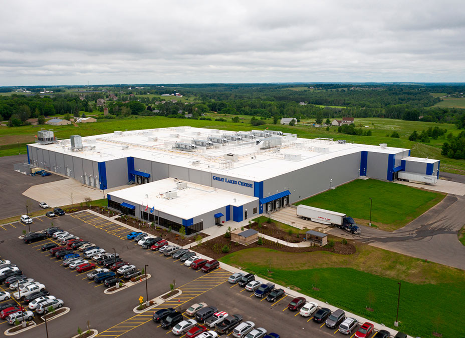 Aerial shot of a cheese production facility in Wausau, WI