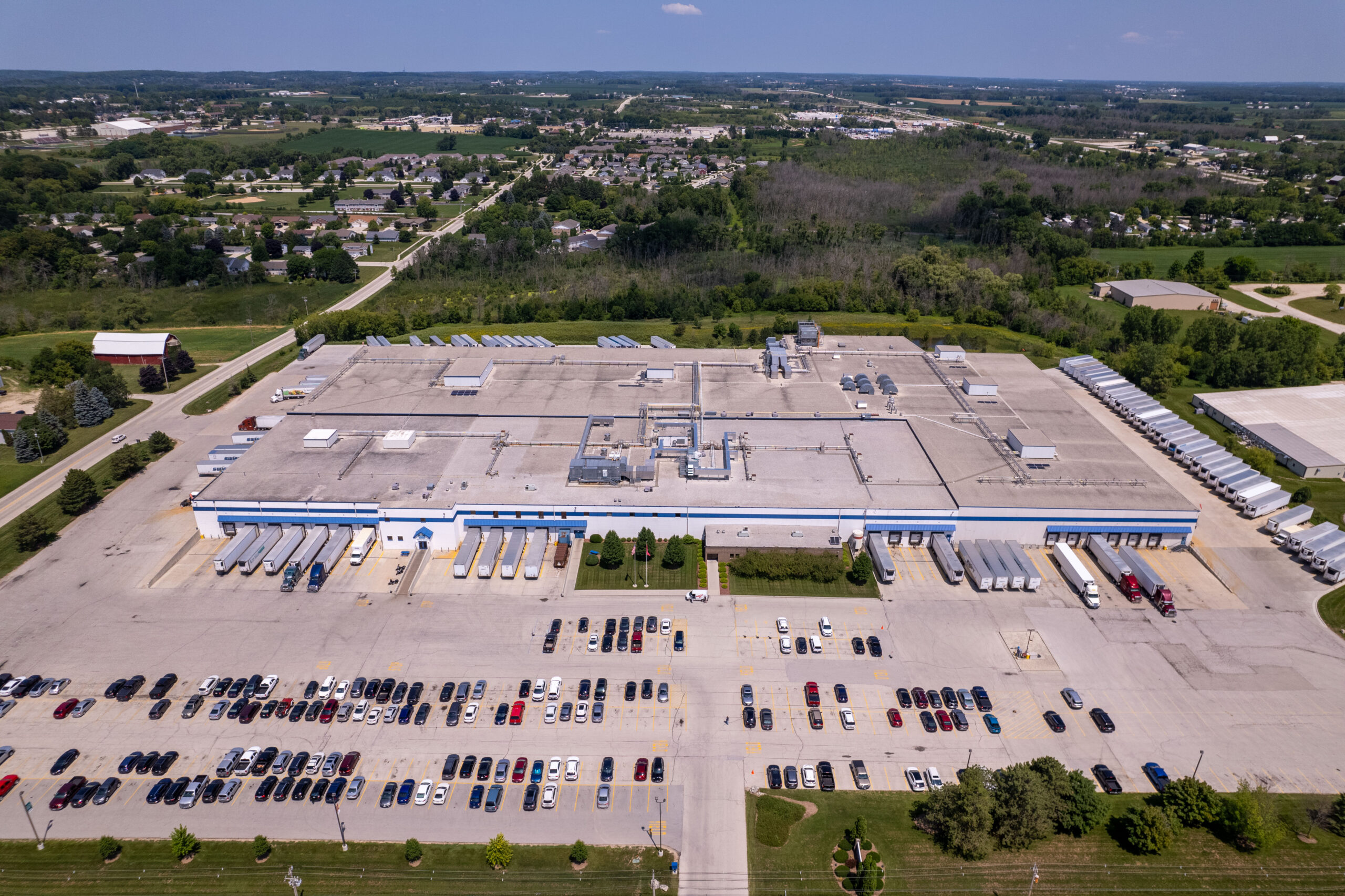 Aerial shot of a cheese production facility in Plymouth, WI