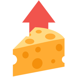 A block of Swiss cheese with an arrow pointing up