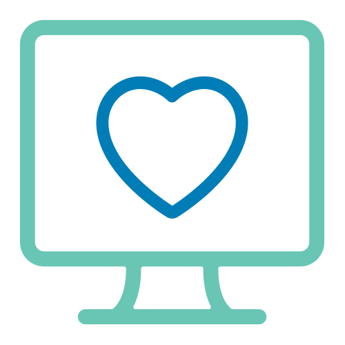A computer monitor with a heart on screen