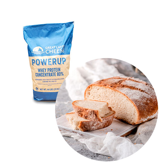 A bag of protein powder and a loaf of protein bread